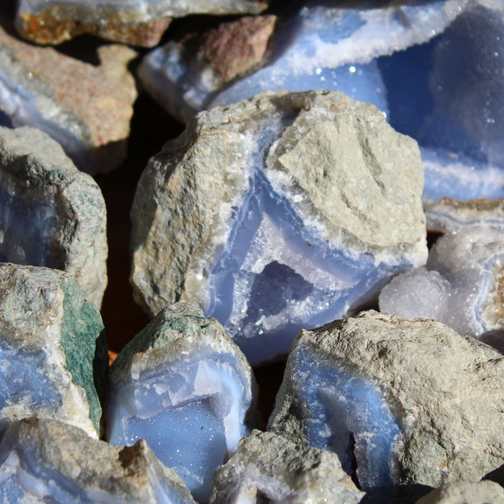 Deep blue lace agate geodes