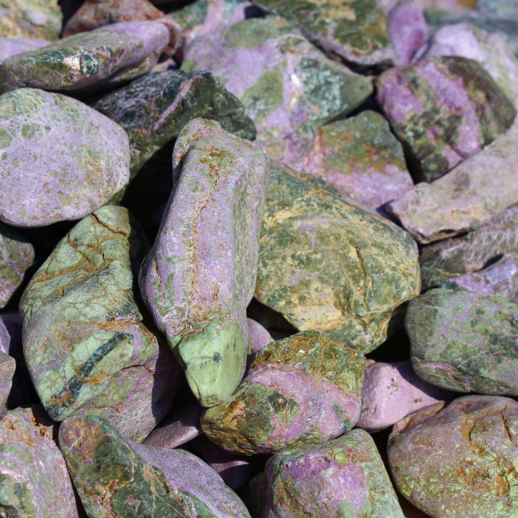 Purple Stichtite rough material in a pile wholesale lot