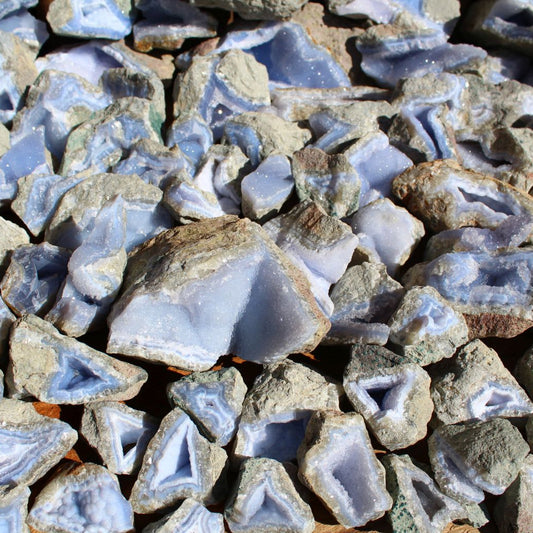 Blue Lace Agate in a bulk pile